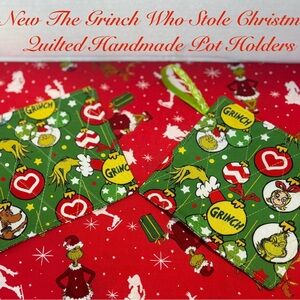 NEW THE GRINCH WHO STOLE CHRISTMAS QUILTED HANDMADE POT HOLDERS TRIVETS